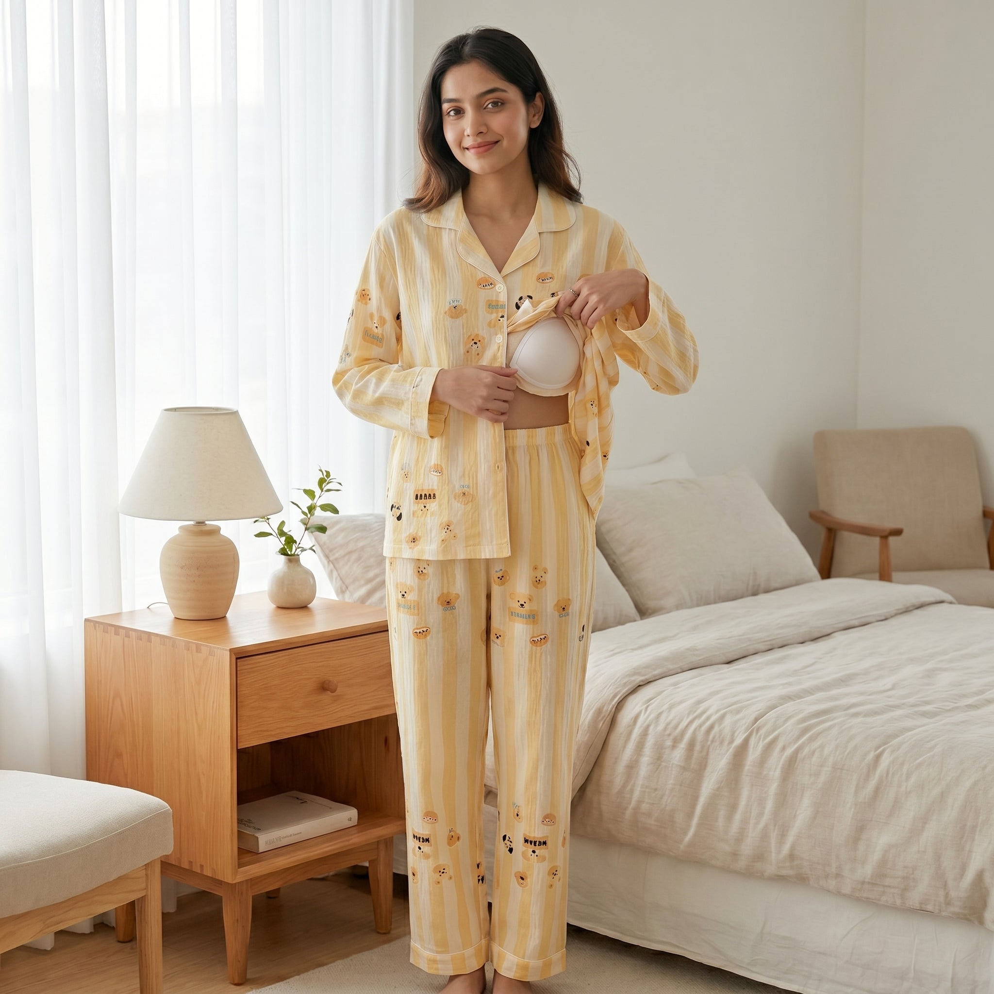 Yellow Puppy Padded Nightsuit- 3pcs Set
