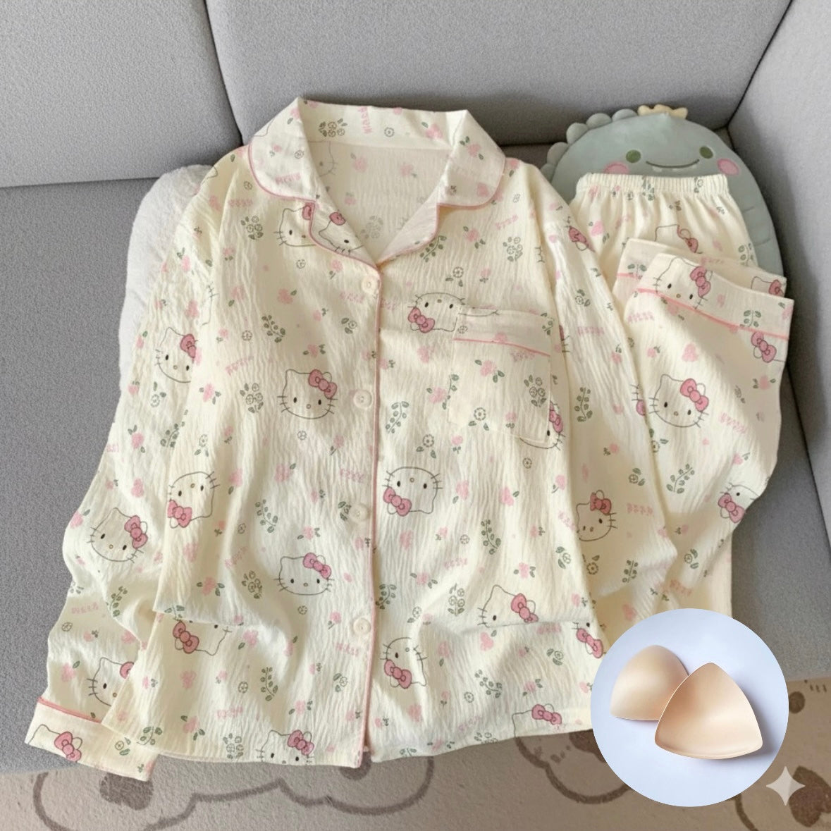 Charming Kitty Bow Padded Nightsuit Set