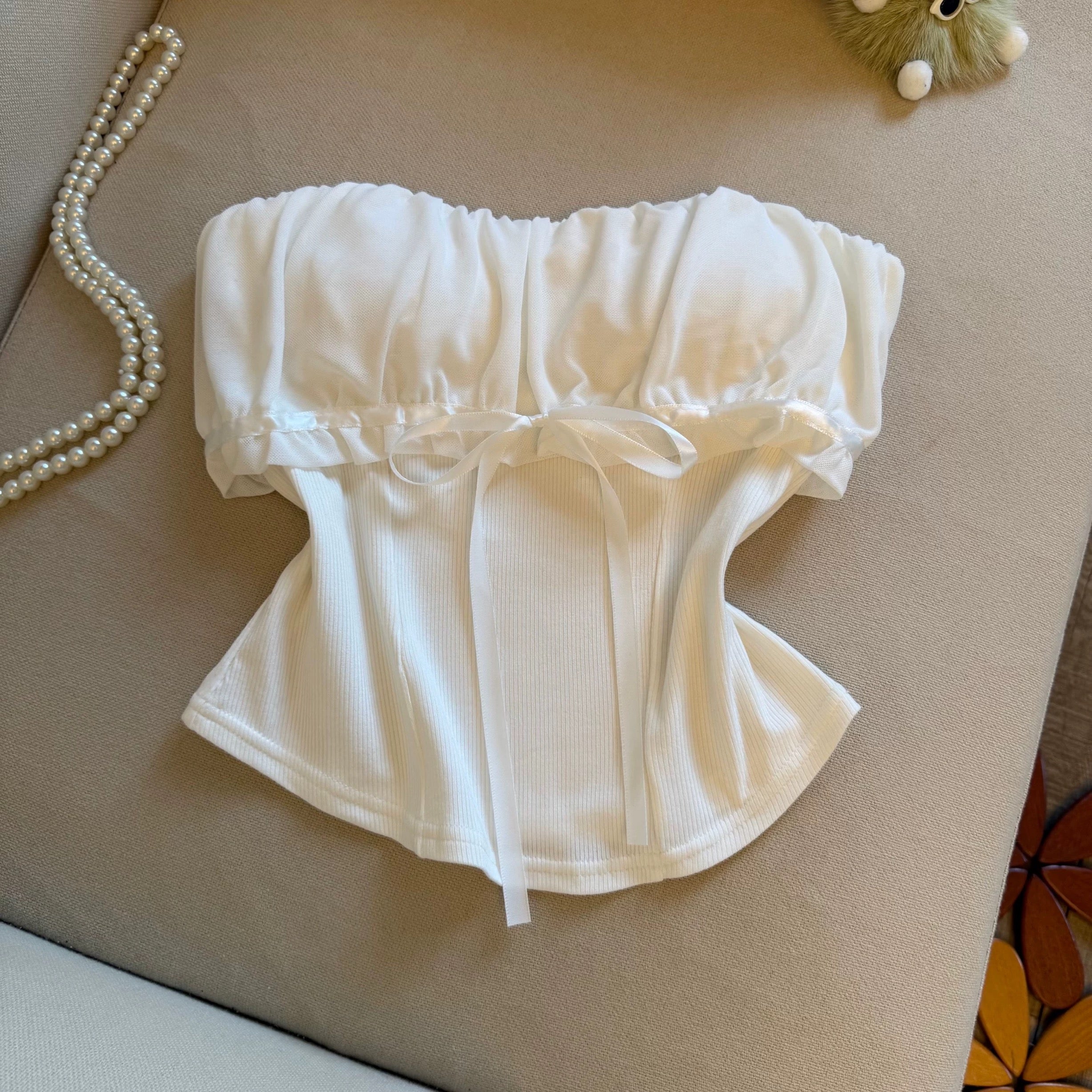 Satin Bow Built-in Bra Tube Top