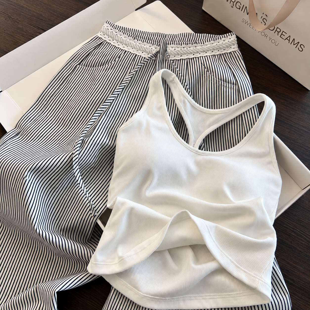 Pinstripe Lace Padded Lounge Set