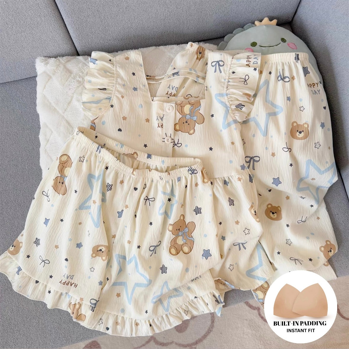 Stardust Ruffle Padded Nightsuit -3pcs Set