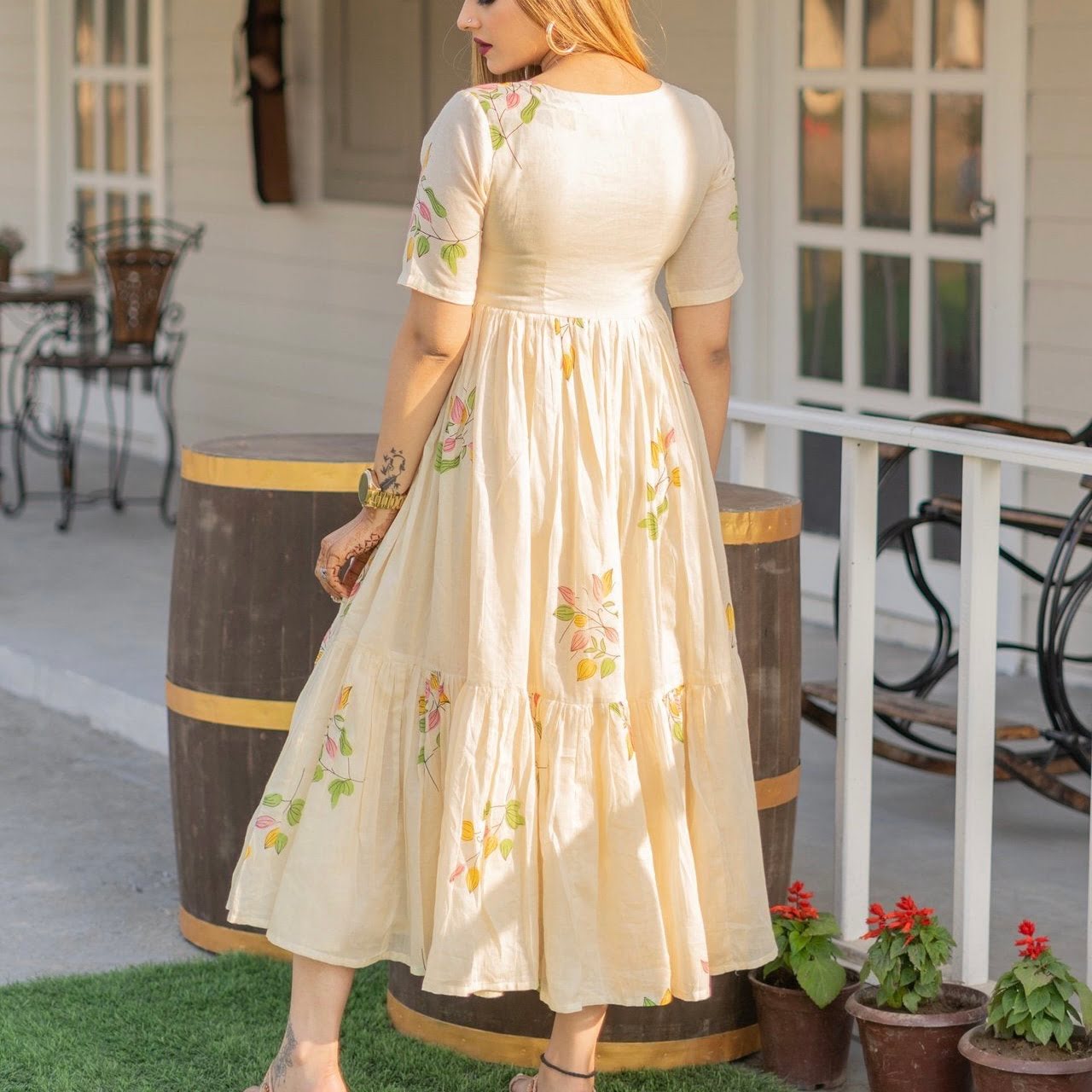 Yellow Daffy Handblock Cotton Dress