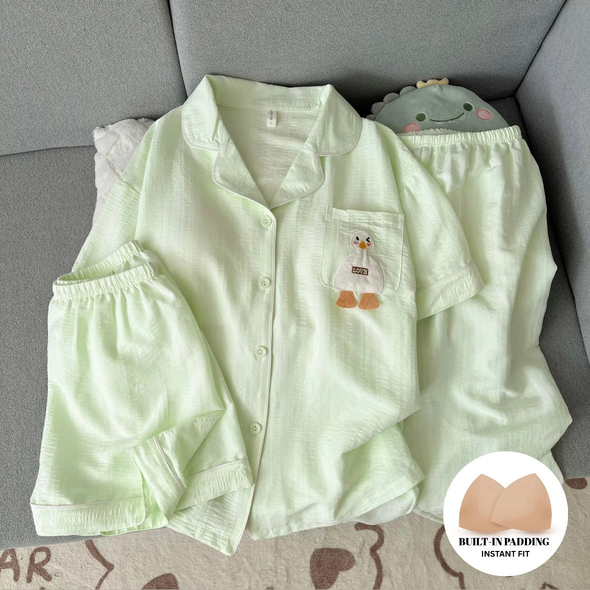 Pistachio Duckie Padded Nightsuit -3pcs Set