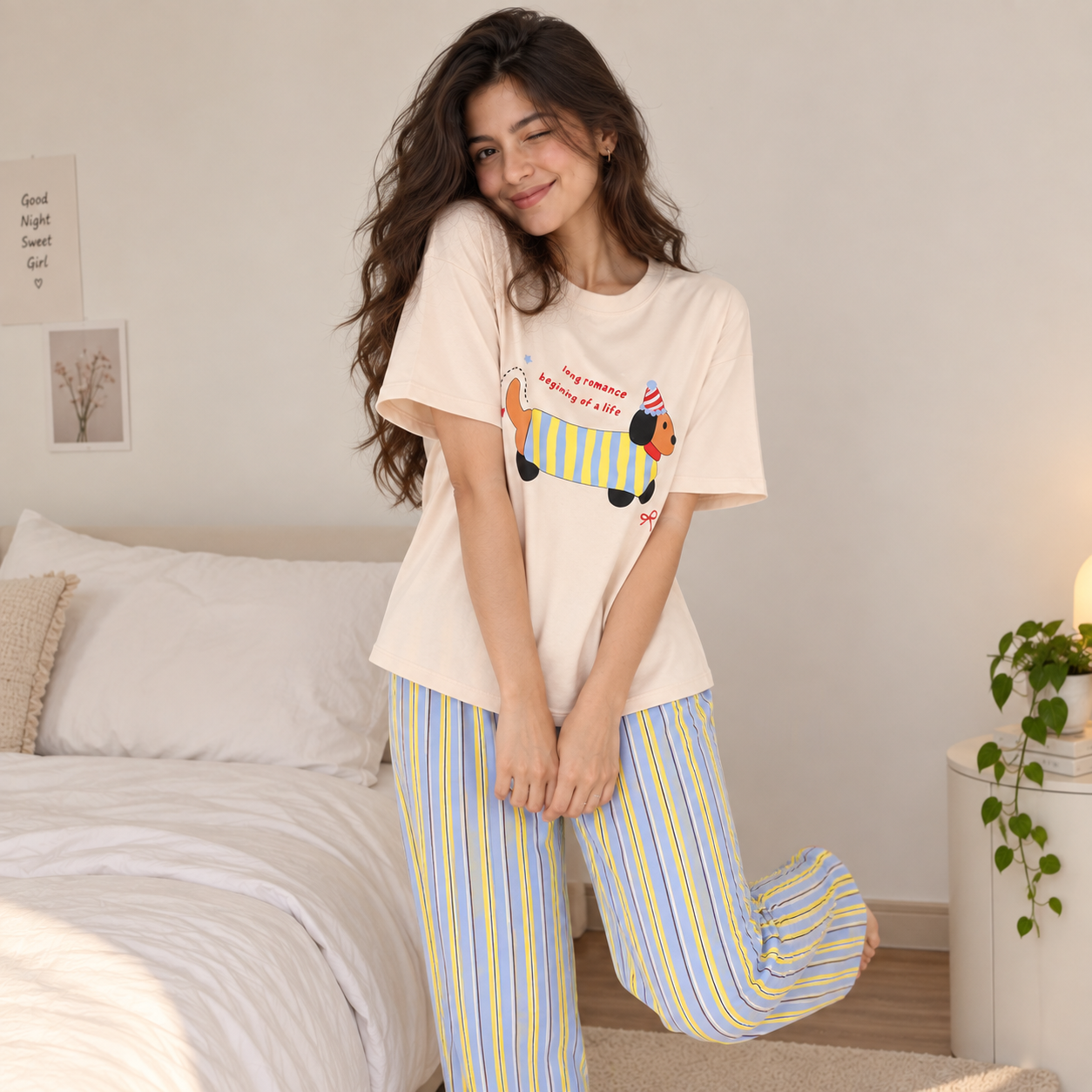 Lazy Day Pup Stripe Padded Nightsuit Set