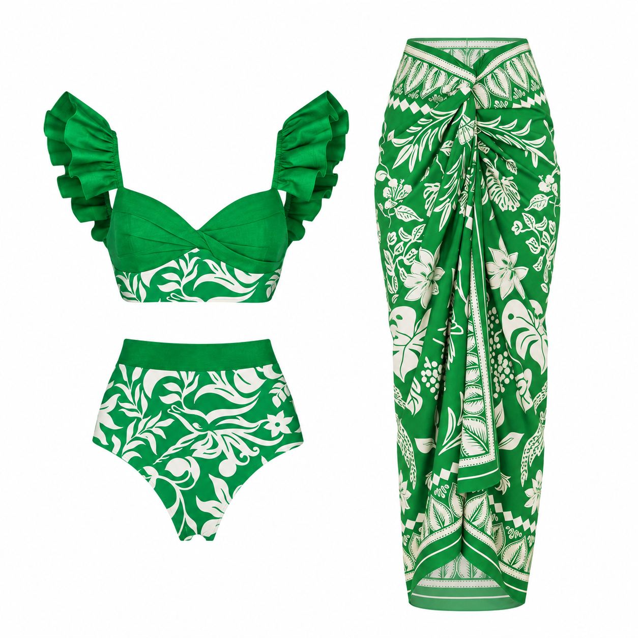 Sunfene Green Swimsuit with Sarong