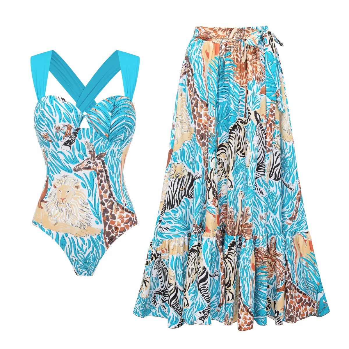 Aqua Safari Monokini With Skirt Set
