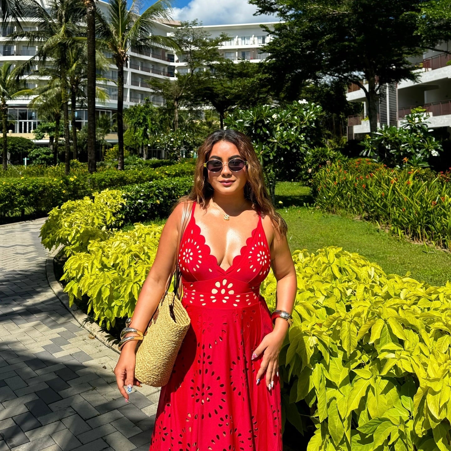 Red Cut-Out Monokini with Skirt Set