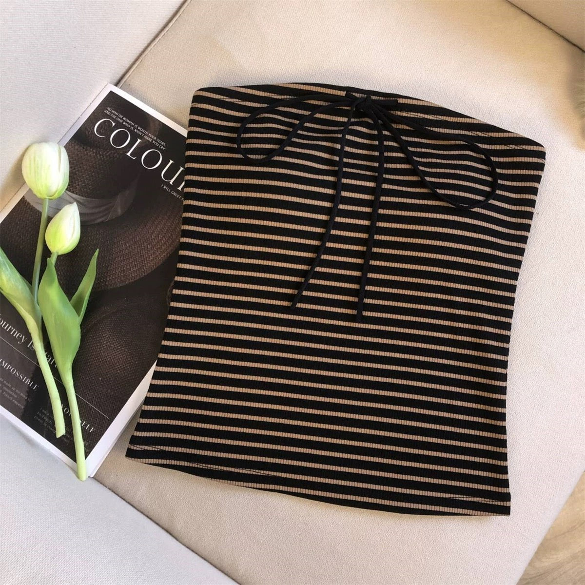 Nautical Stripe Built-in Bra Tube Top