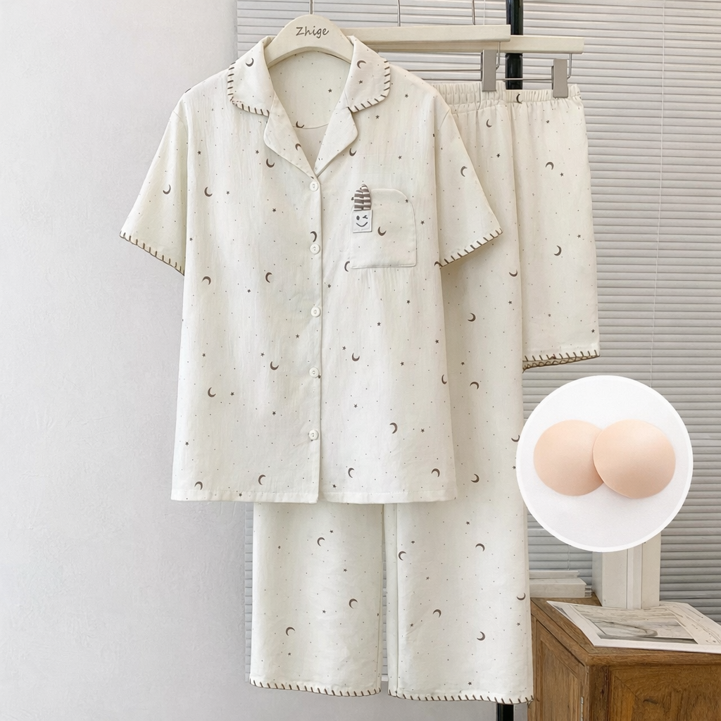 Moondot Padded Nightsuit-3pcs Set