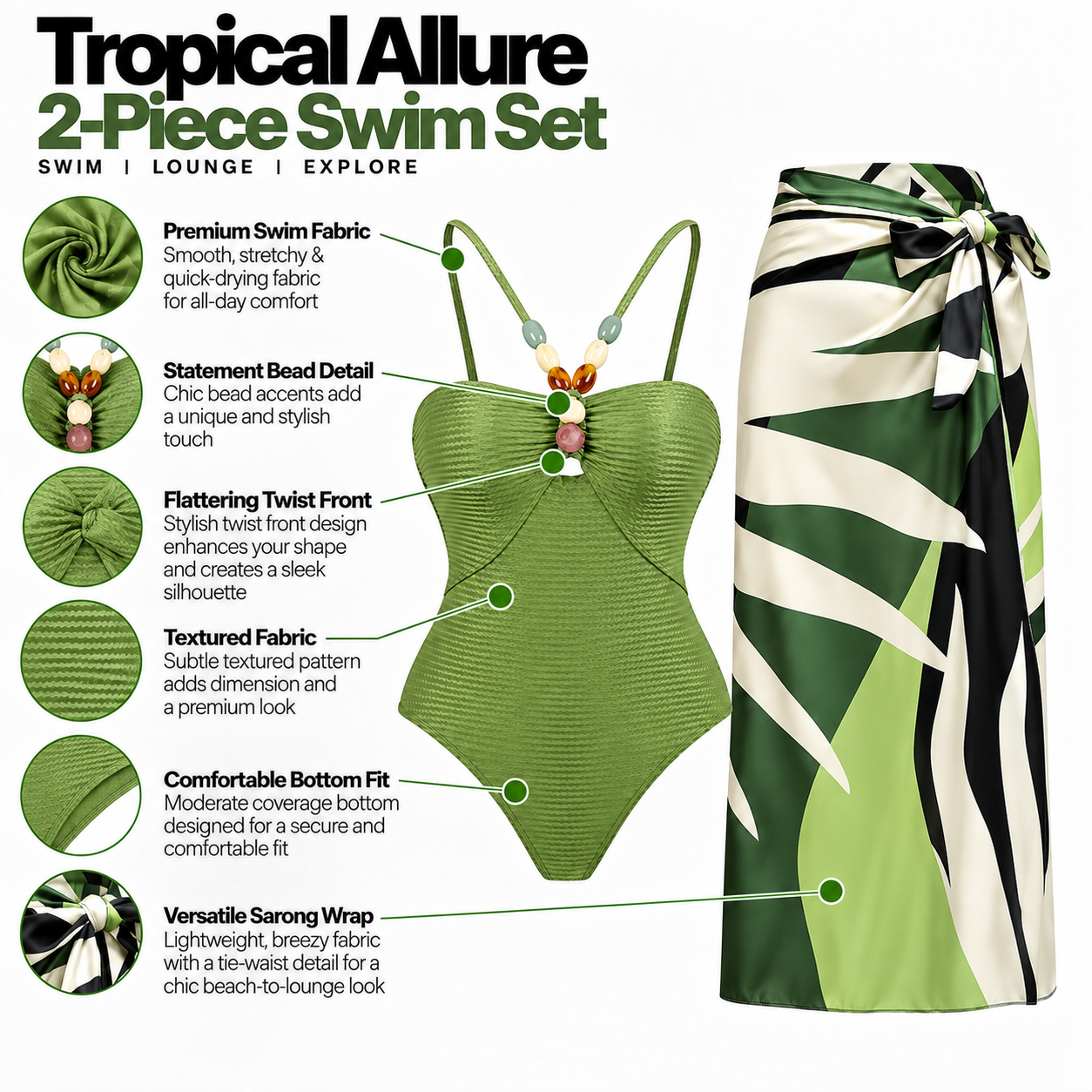 Dippin Beaded Bikini with Sarong Set