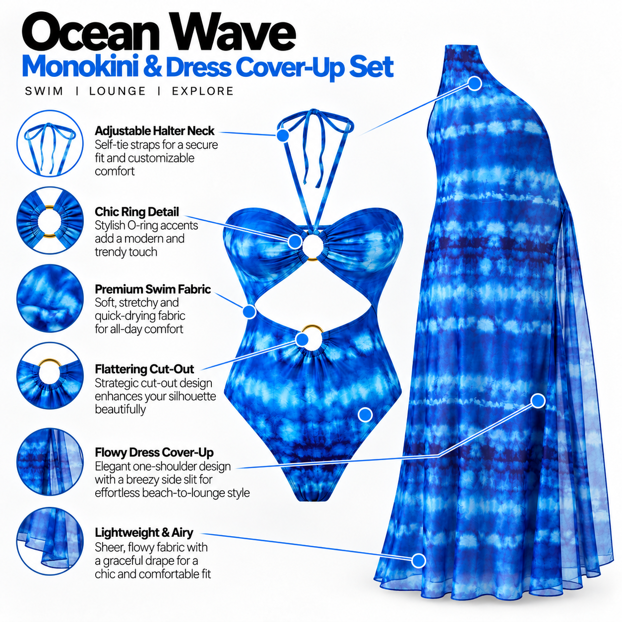 Tide-wave Monokini & Dress Cover-Up Set