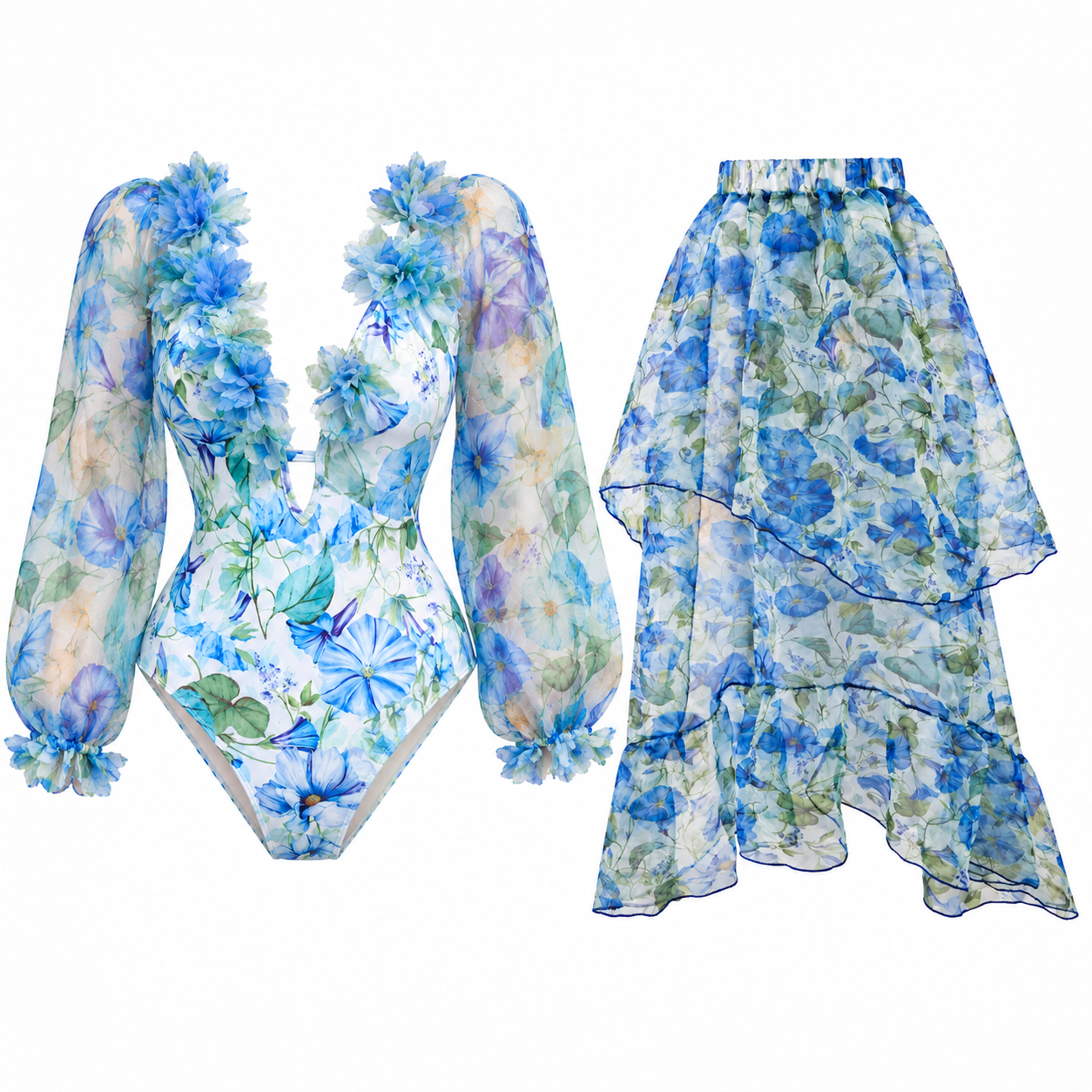 Oceanic Garden Monokini With Skirt Set