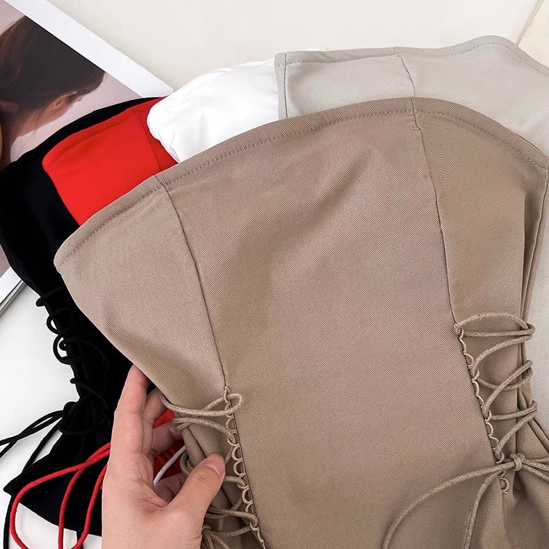 Side Cinch Built-in Bra Tube Top