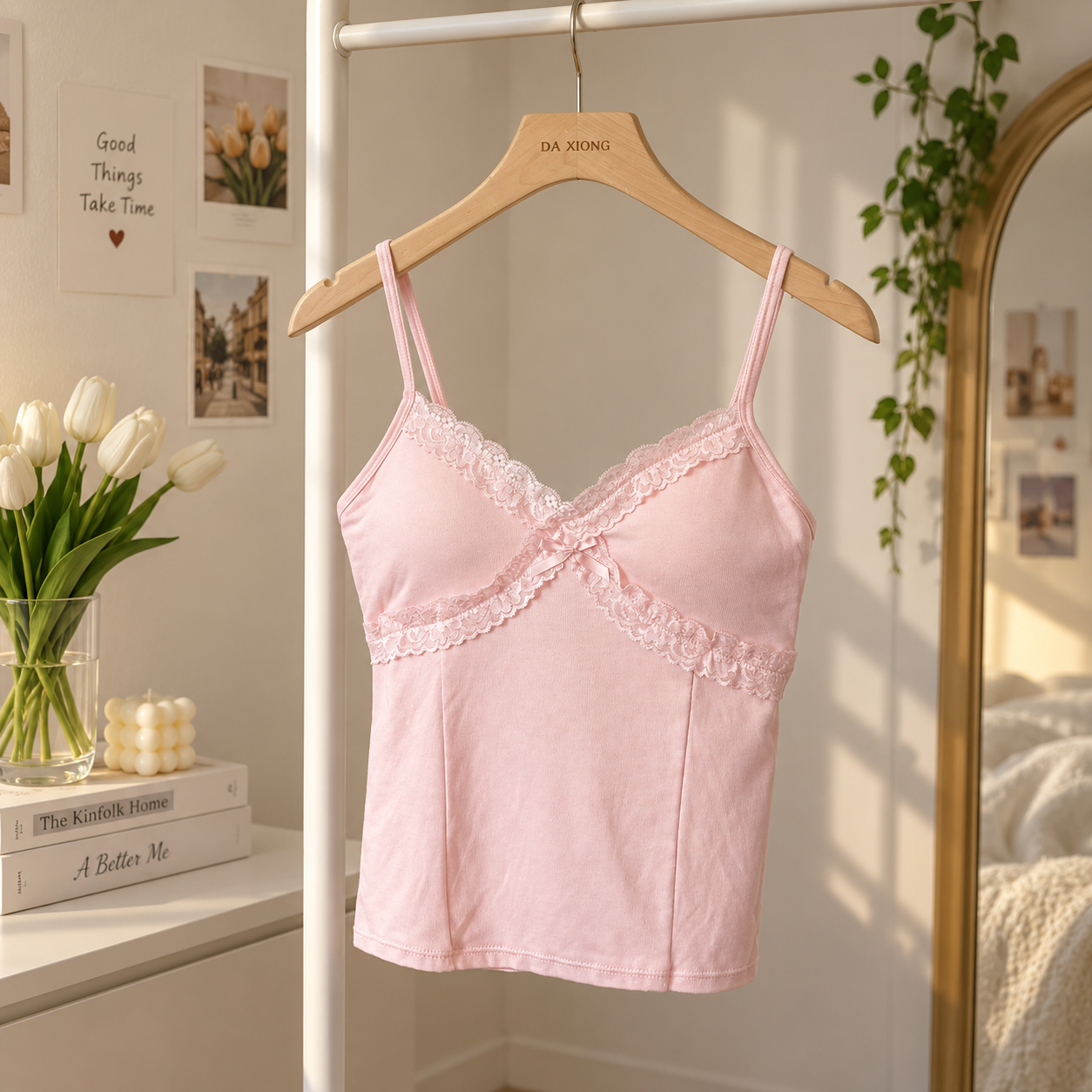 Sweetheart Lace Trim Built-in Cami With Cardigan