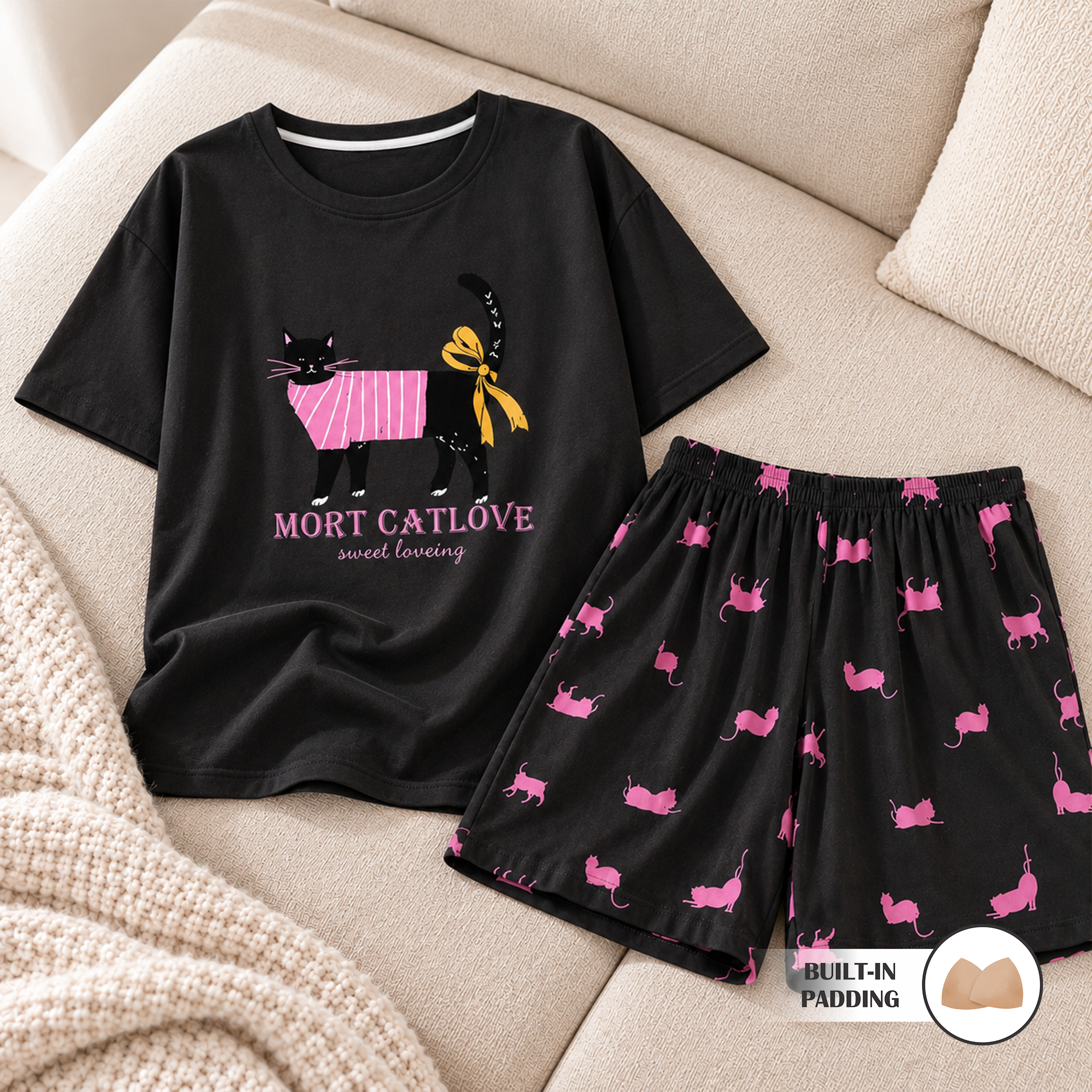 Black Cat Bliss Padded Nightsuit Set