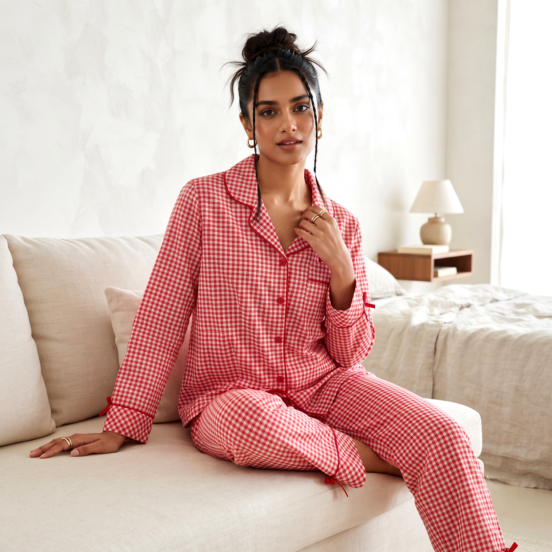 Rosy Checks Padded Nightsuit Set
