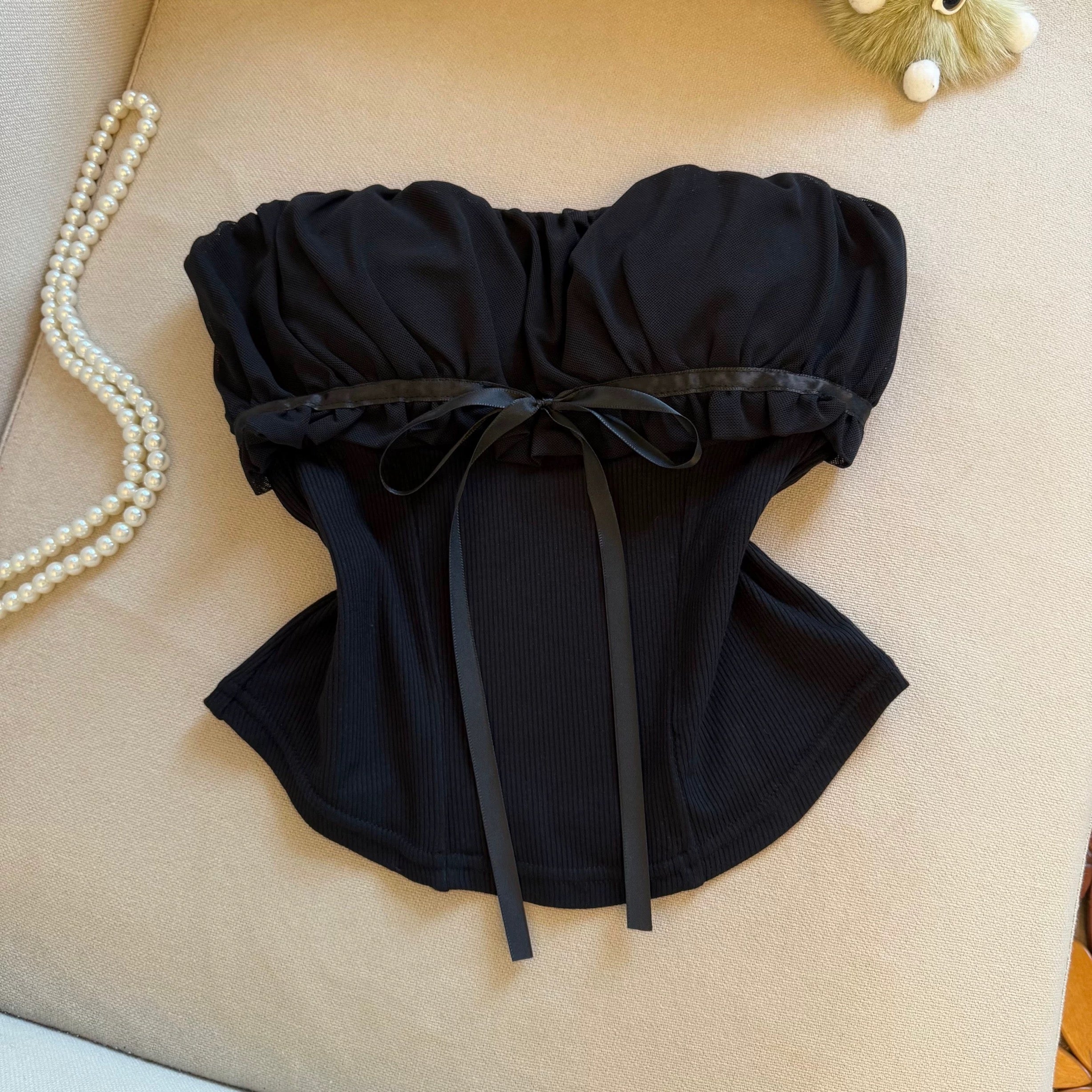 Satin Bow Built-in Bra Tube Top