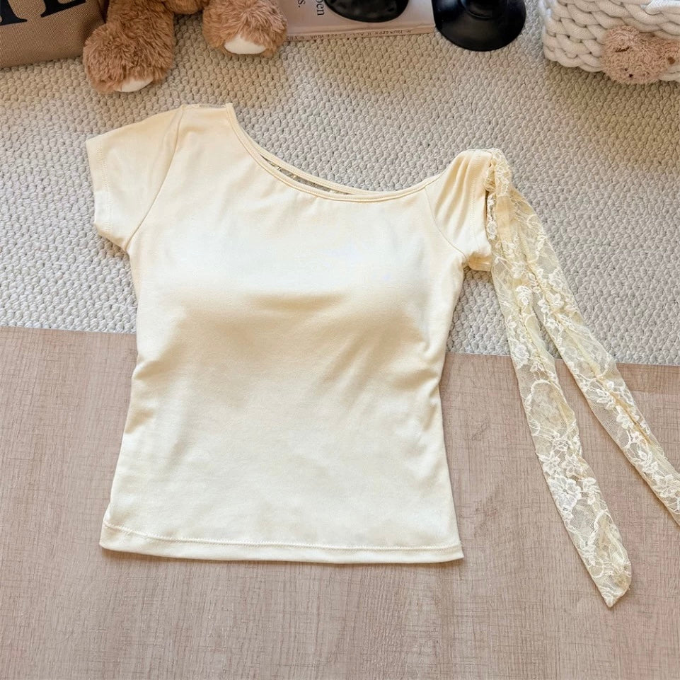 All-Over Lace Backless Built-in Bra Top