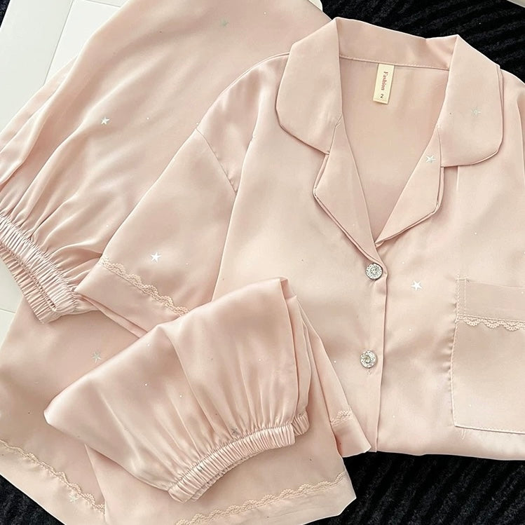 Milky Satin Padded Nightsuit - 3pc Set