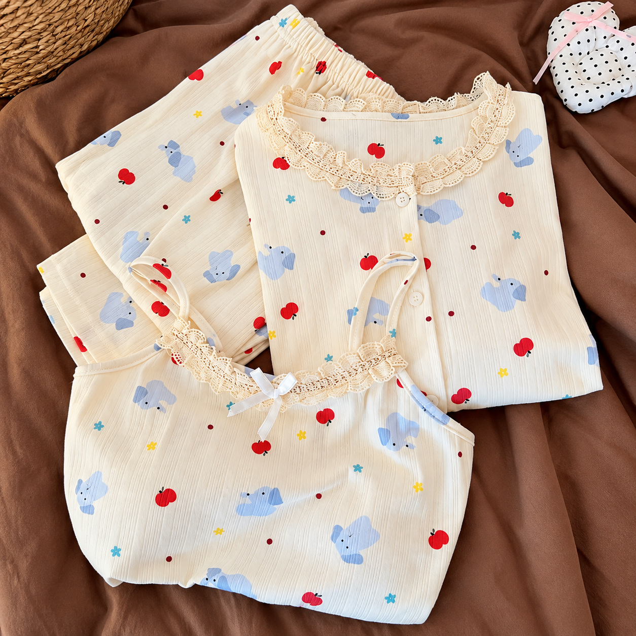 Bambi Cherry Padded Nightsuit - 3pc Set
