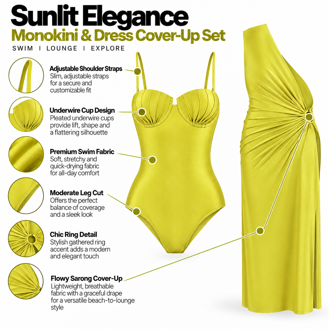Golden Glow Structured Monokini & Dress Cover-Up Set