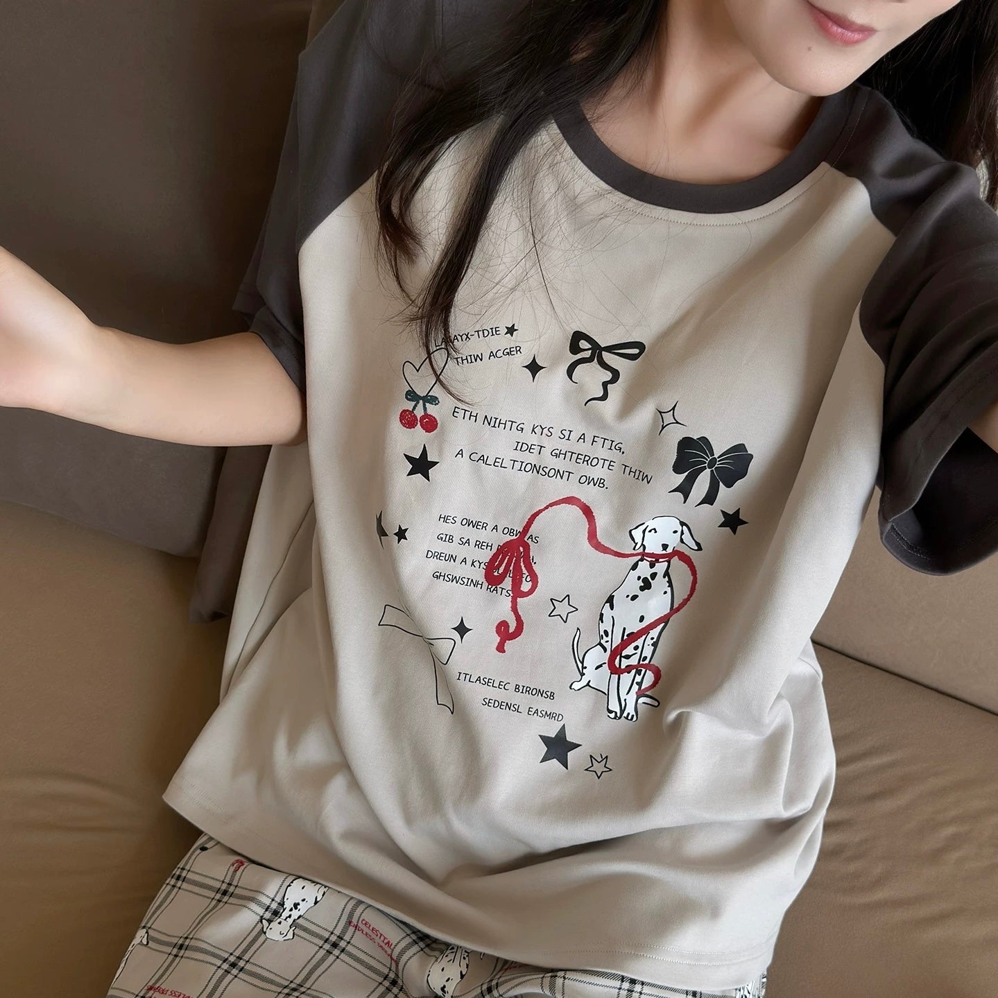 Charcoal Dog Print Padded Nightsuit Set