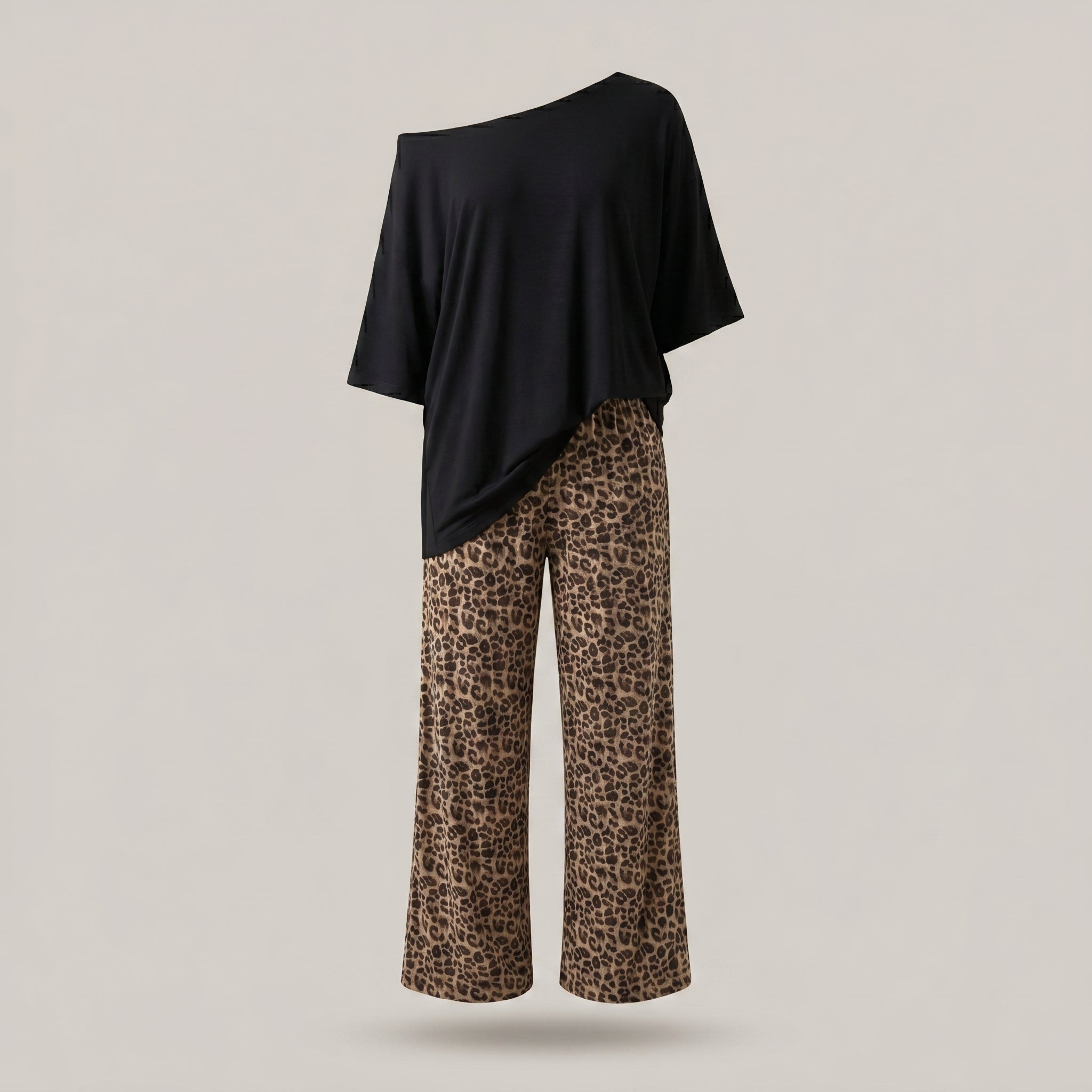 Black Leopard Padded Nightsuit Set