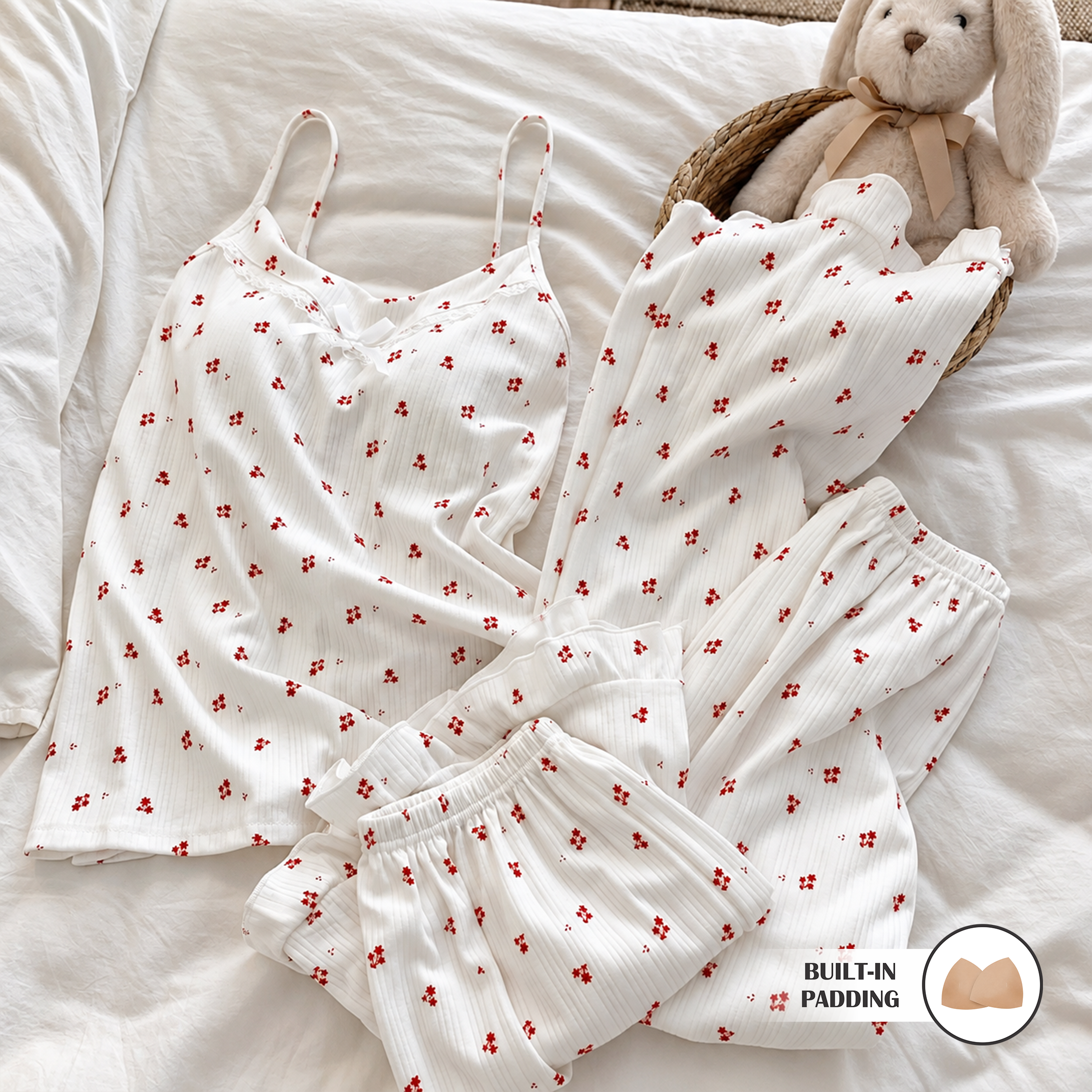 Whispering Flora Padded Nightsuit- 3pc Set