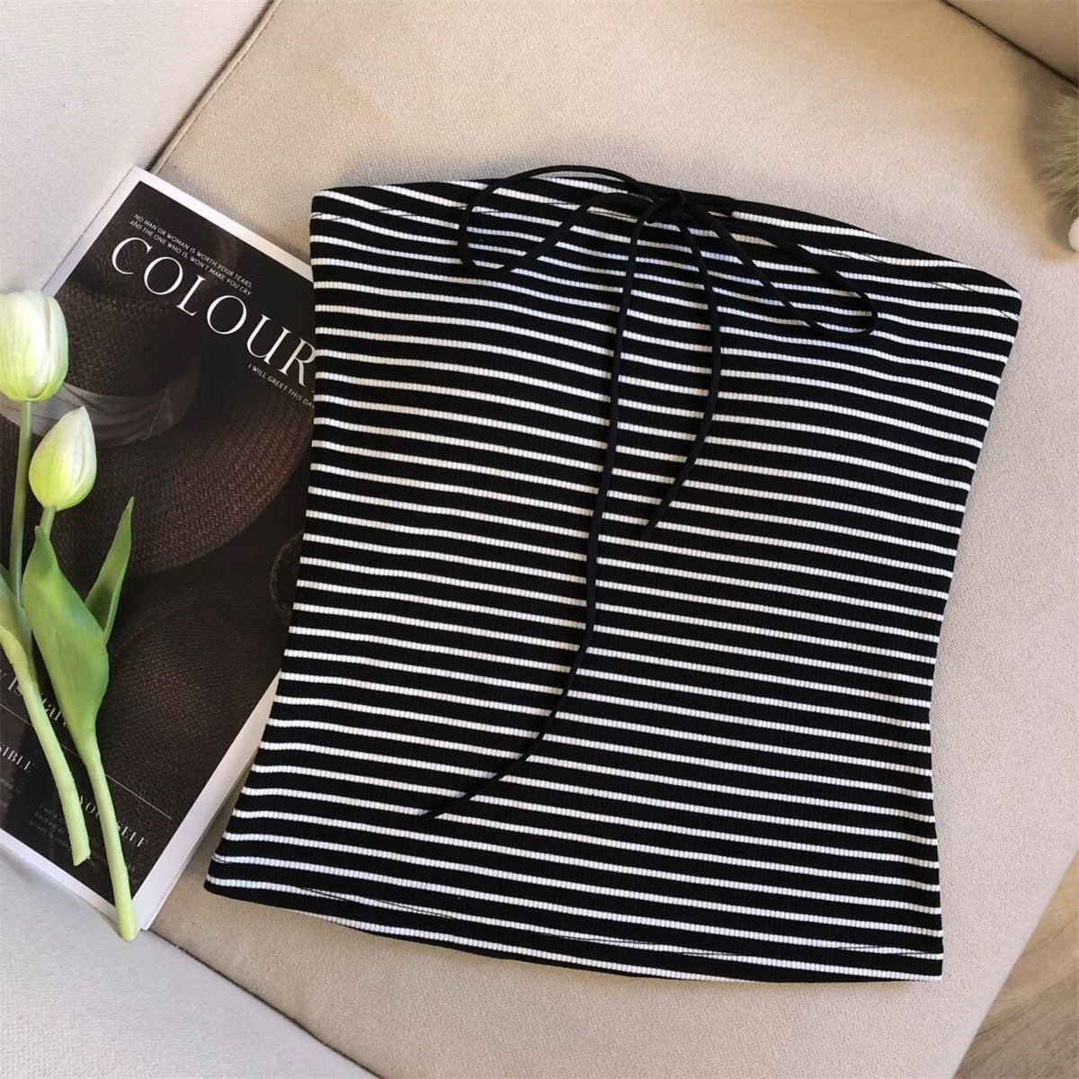 Nautical Stripe Built-in Bra Tube Top