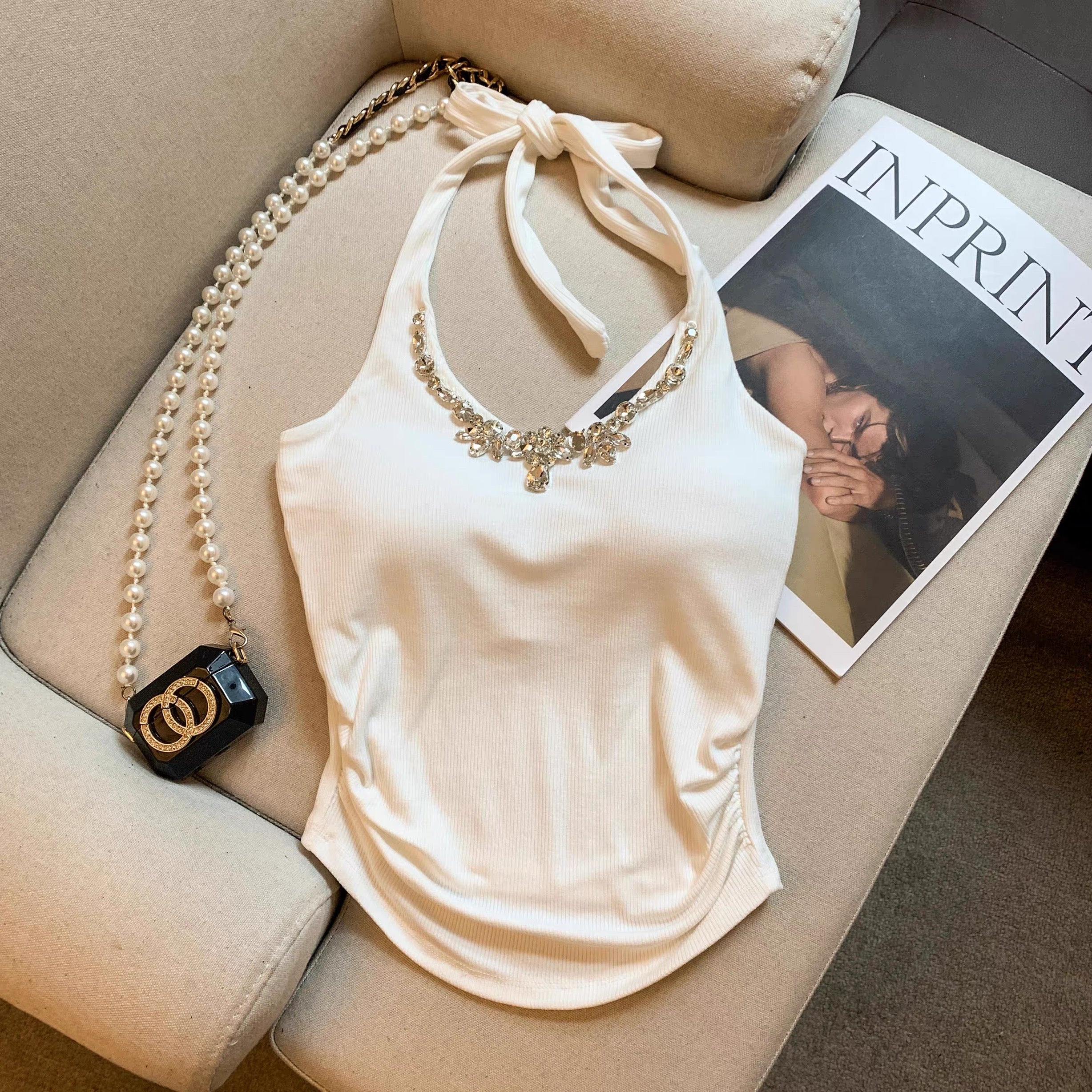 Jewel Kiss Built-in Bra Halter Top