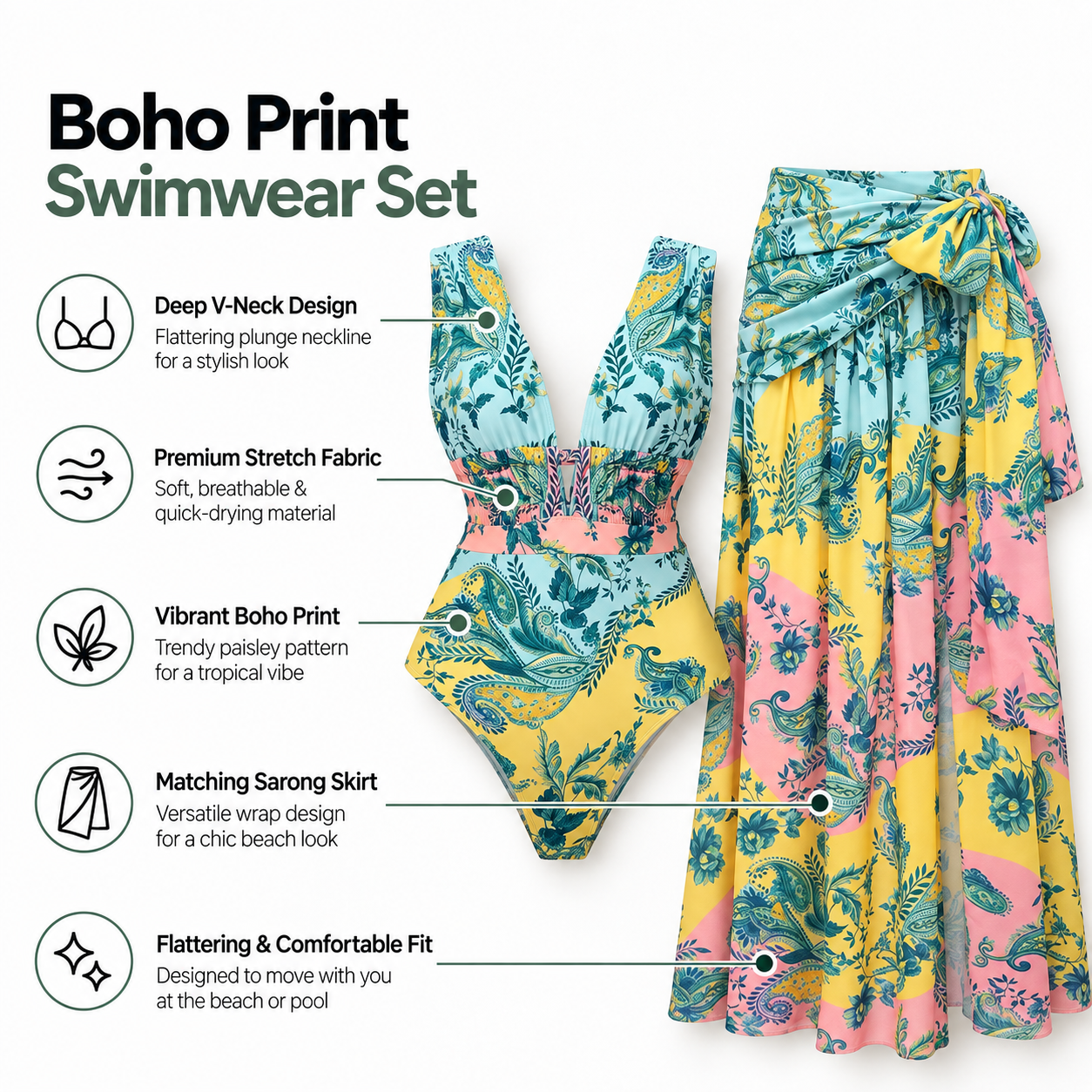 Soleil Garden Monokini With Skirt Set