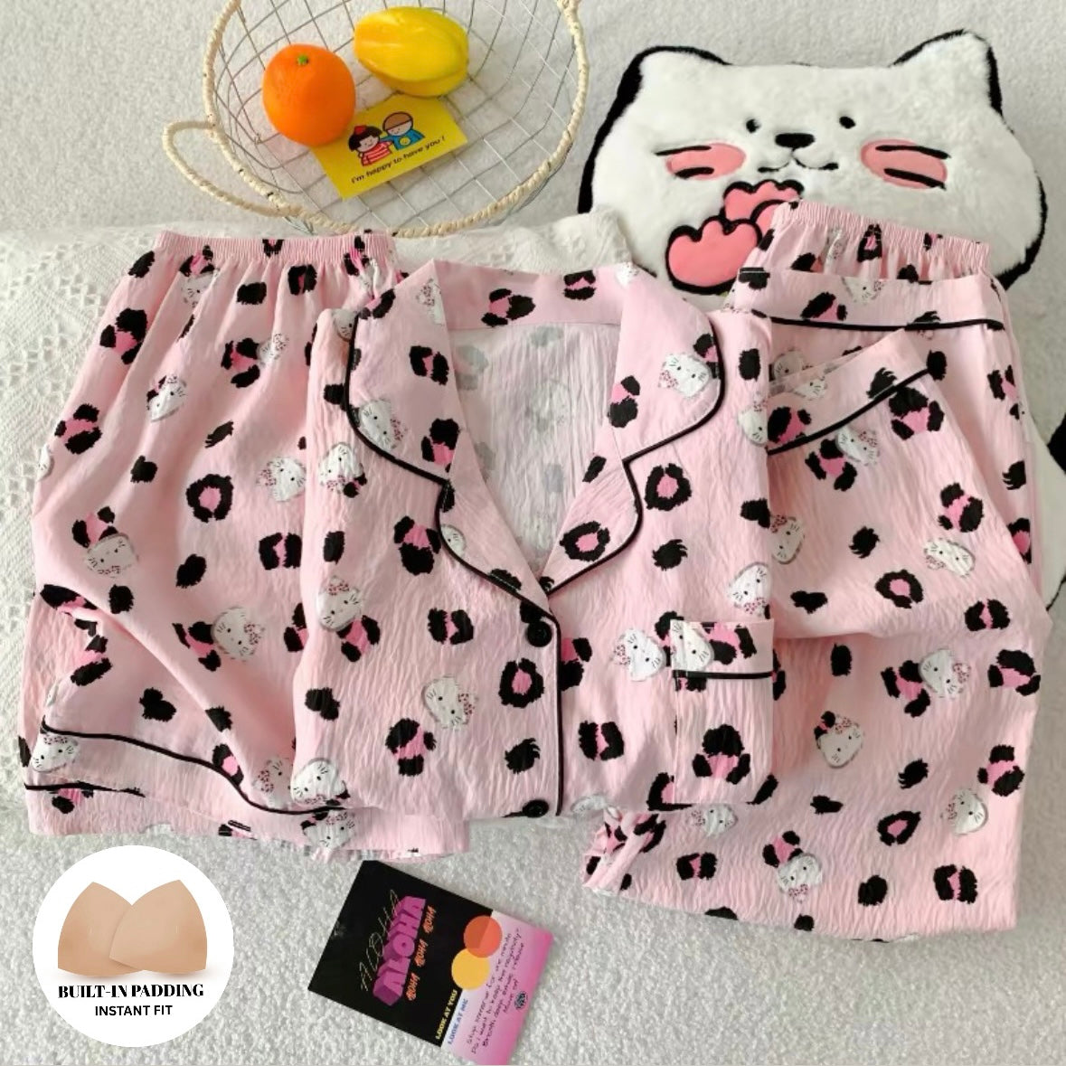 Leopard Kitty Padded Nightsuit-3pcs Set