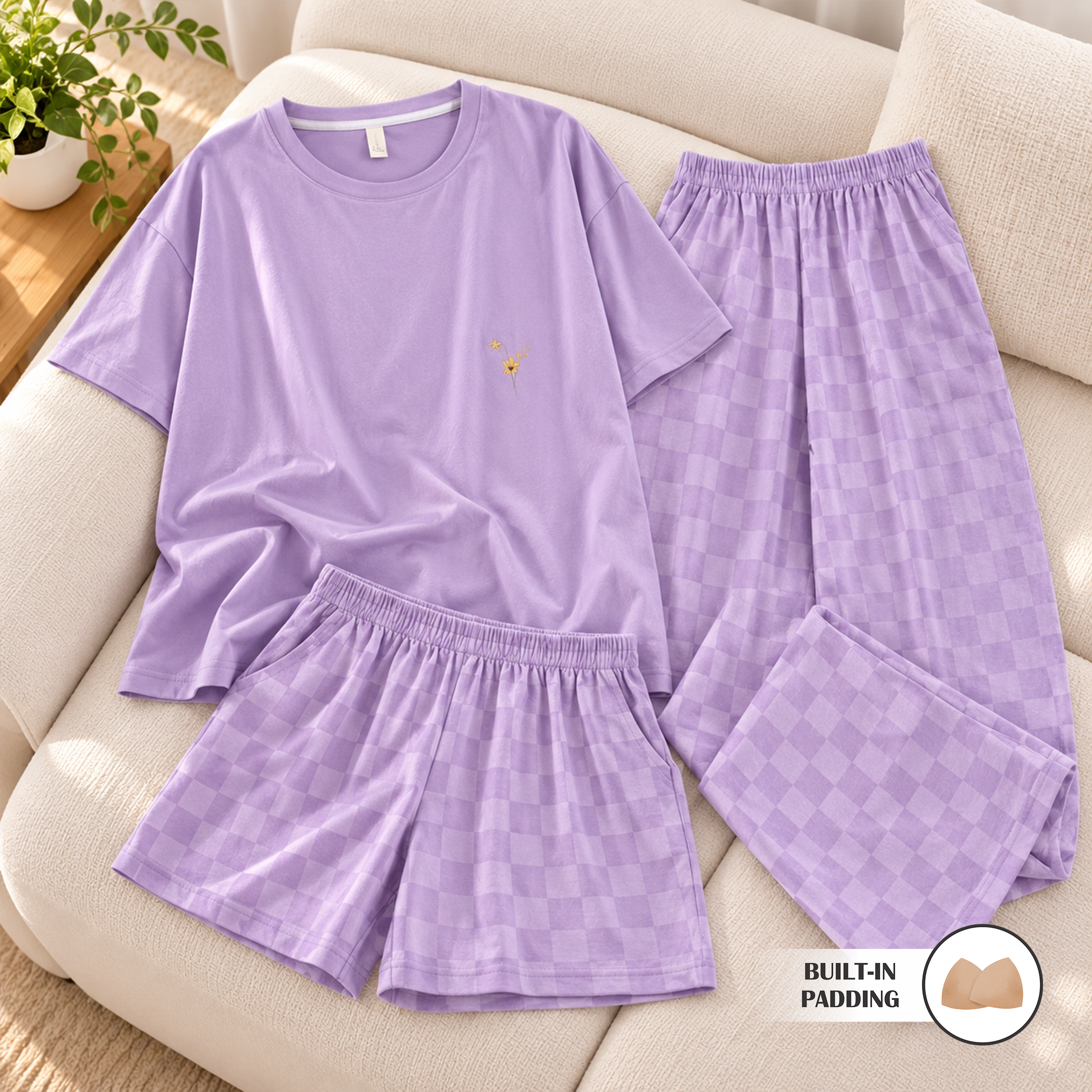 Lilac Bliss Padded Nightsuit - 3Pc Set