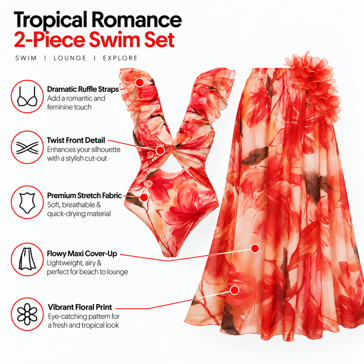 Saffron Dance Duo Monokini With Skirt Set
