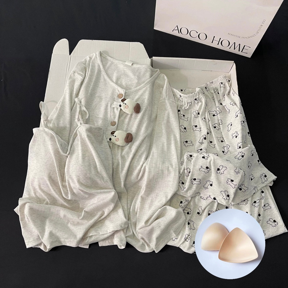 Grey Pup Padded Nightsuit - 3pc Set