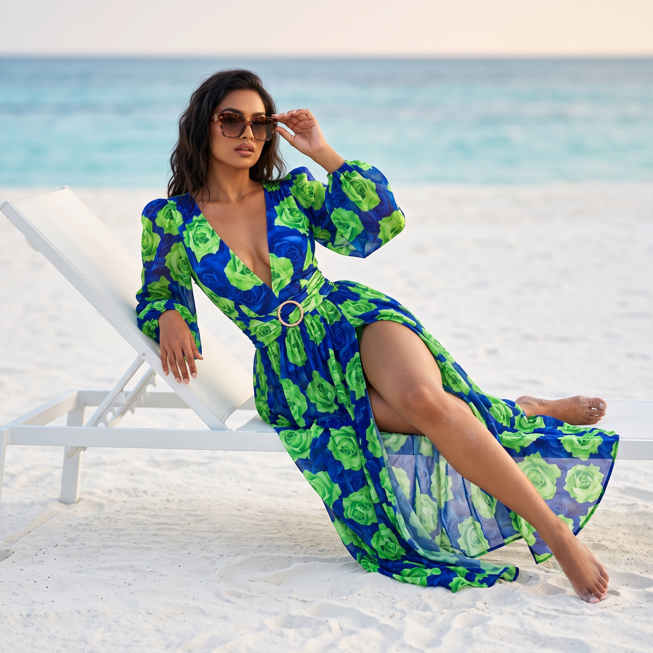 Green Rose Monokini With Skirt Set