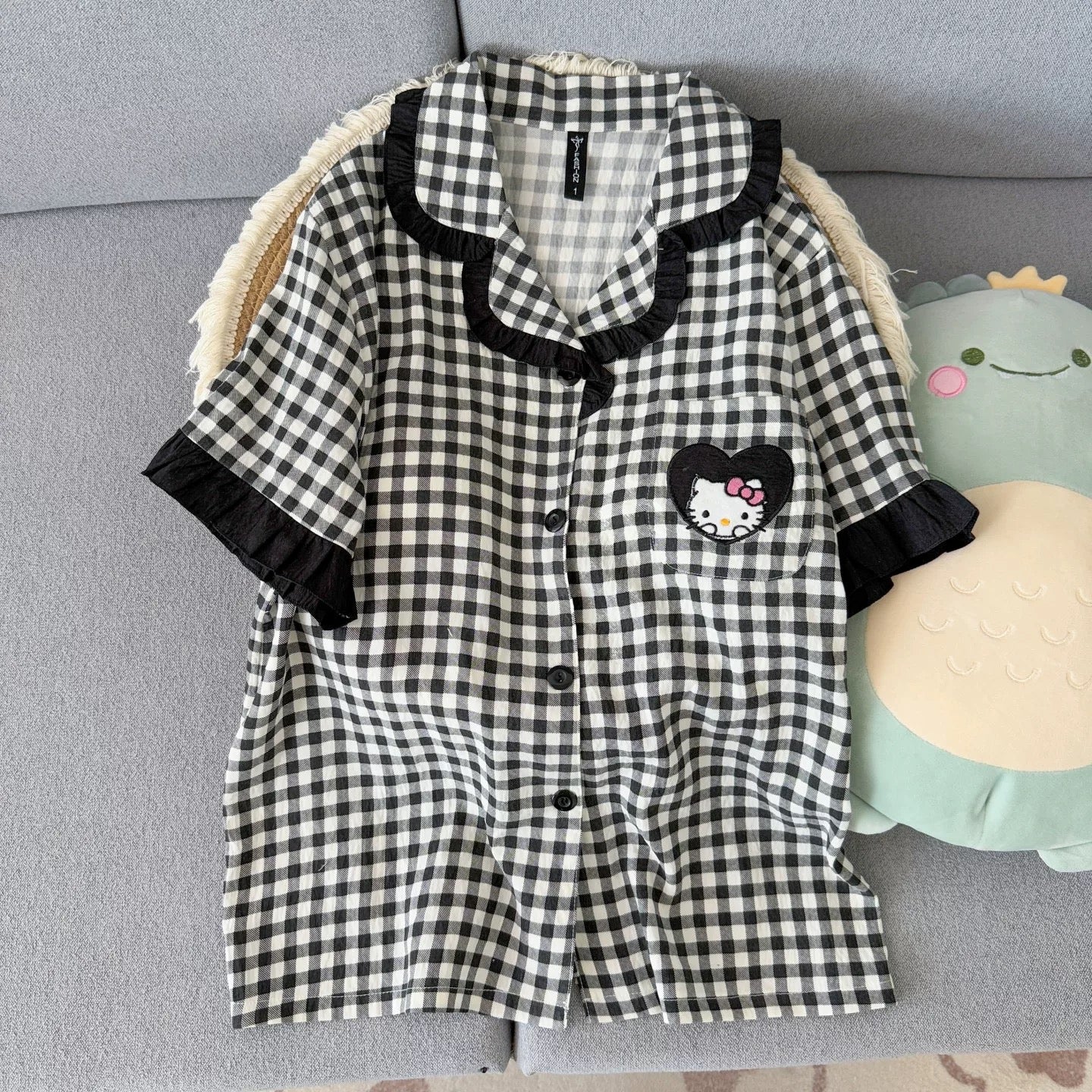 Black Tie Ruffles Padded Nightsuit - 3pc Set