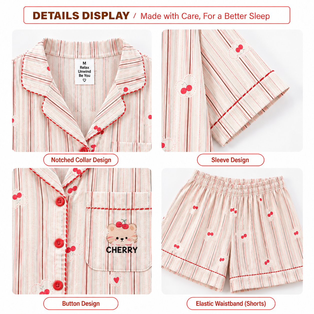 Vanilla Cherry Stripe Padded Nightsuit Set