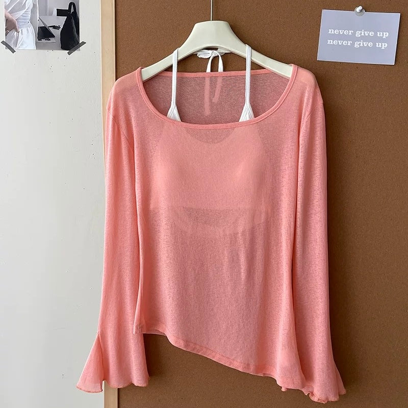 Airkiss Summer Built-in Bra Top With Sheer Tee