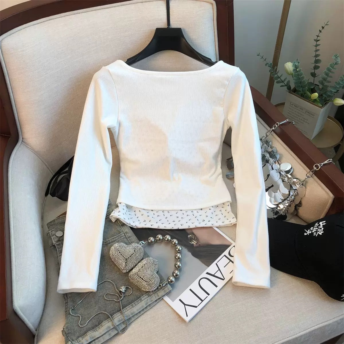 Henley Built-in Bra Full Sleeves Top