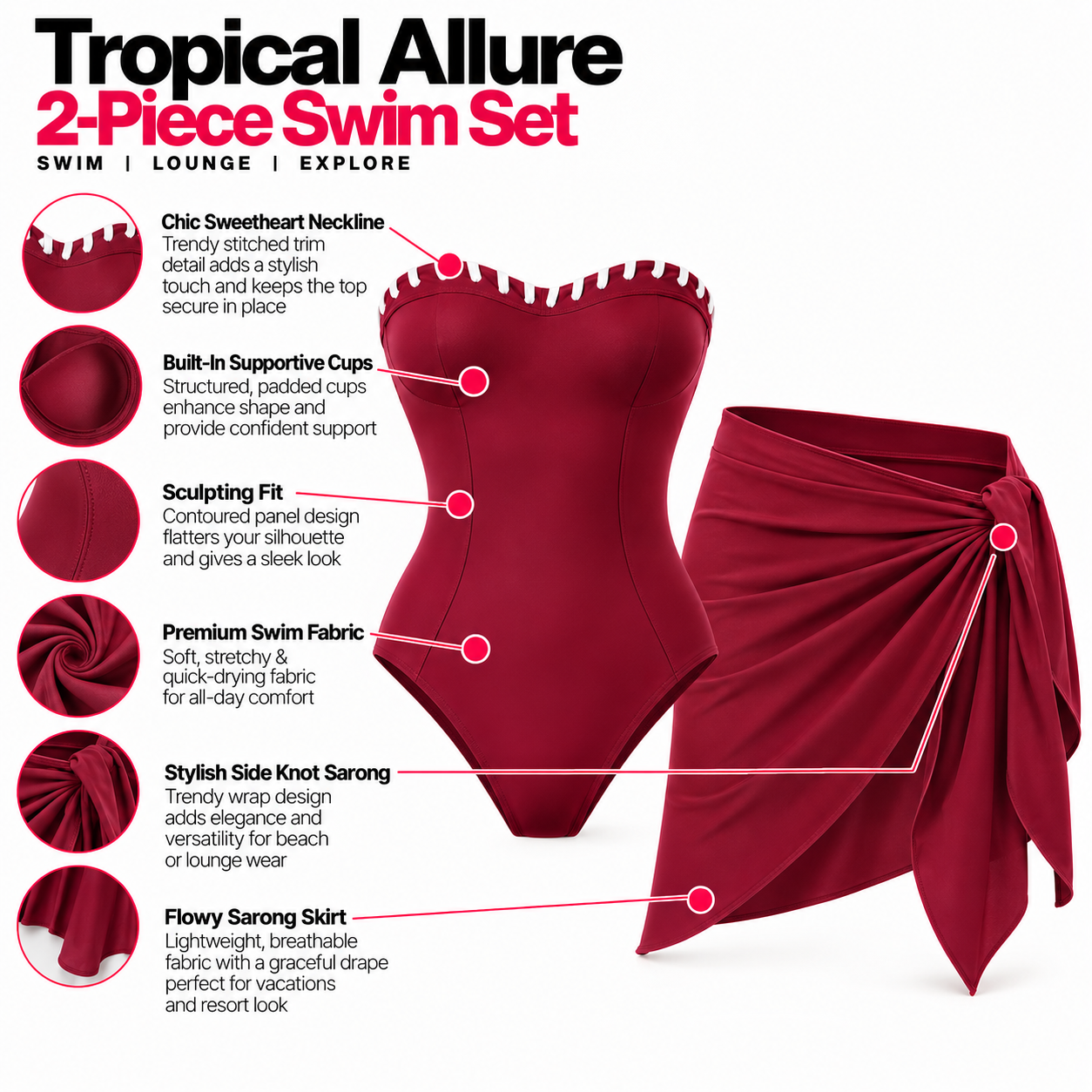 Merlot Scallop Monokini & Skirt Set