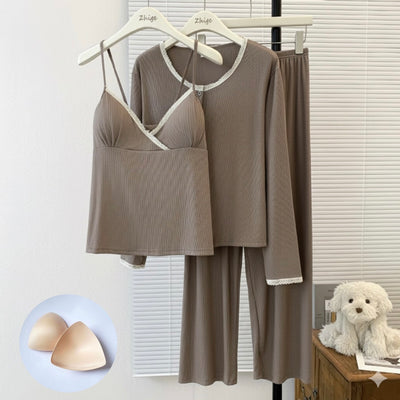 Warm Mocha Padded Nightsuit - 3pc Set