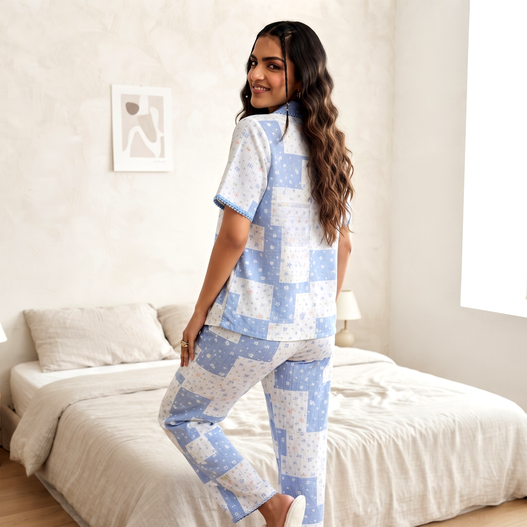 Petals & Box Padded Nightsuit -3pc set