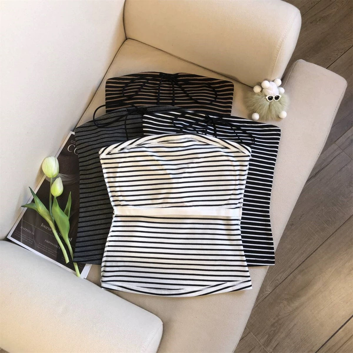 Nautical Stripe Built-in Bra Tube Top