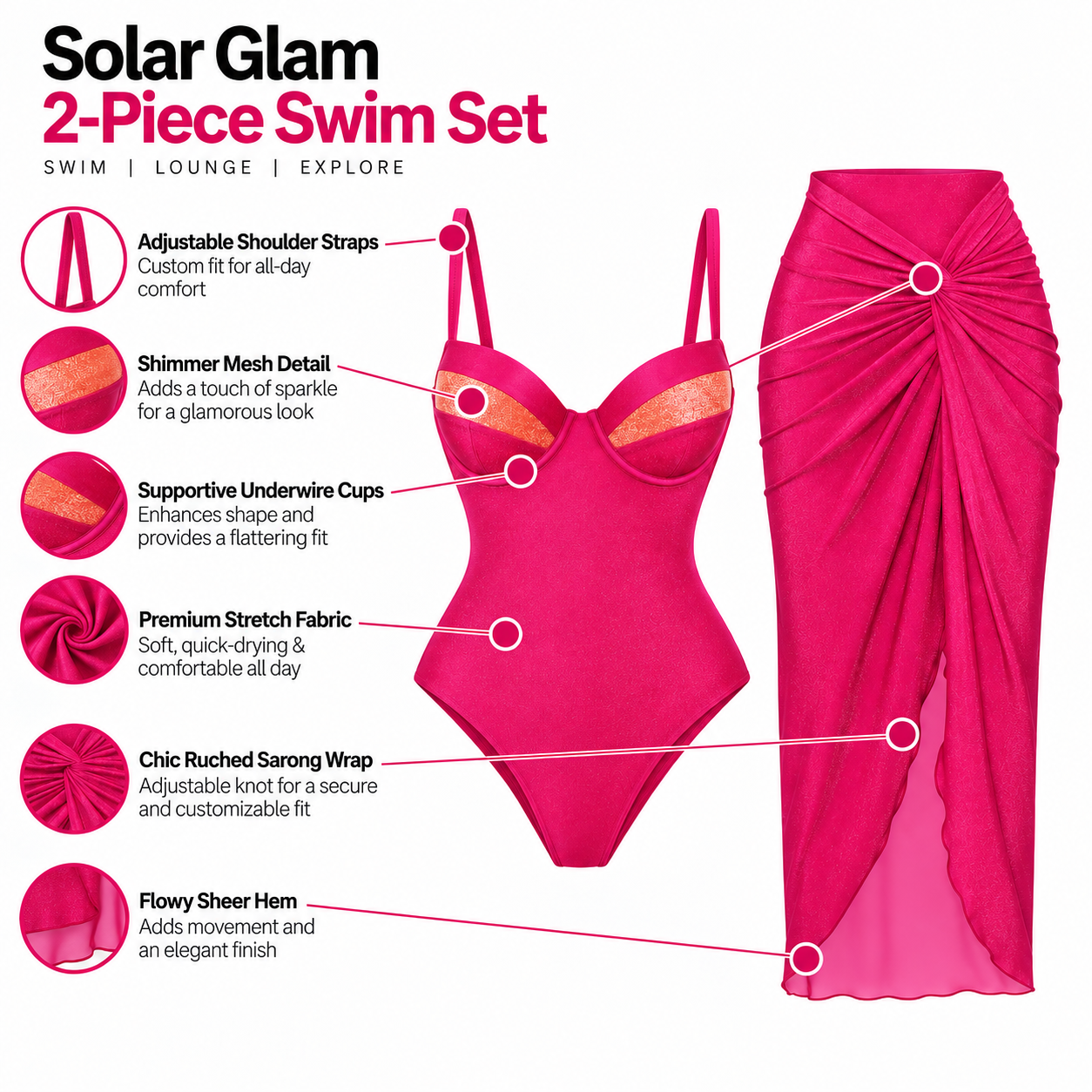 Hot Pink Goddess Monokini With Skirt Set