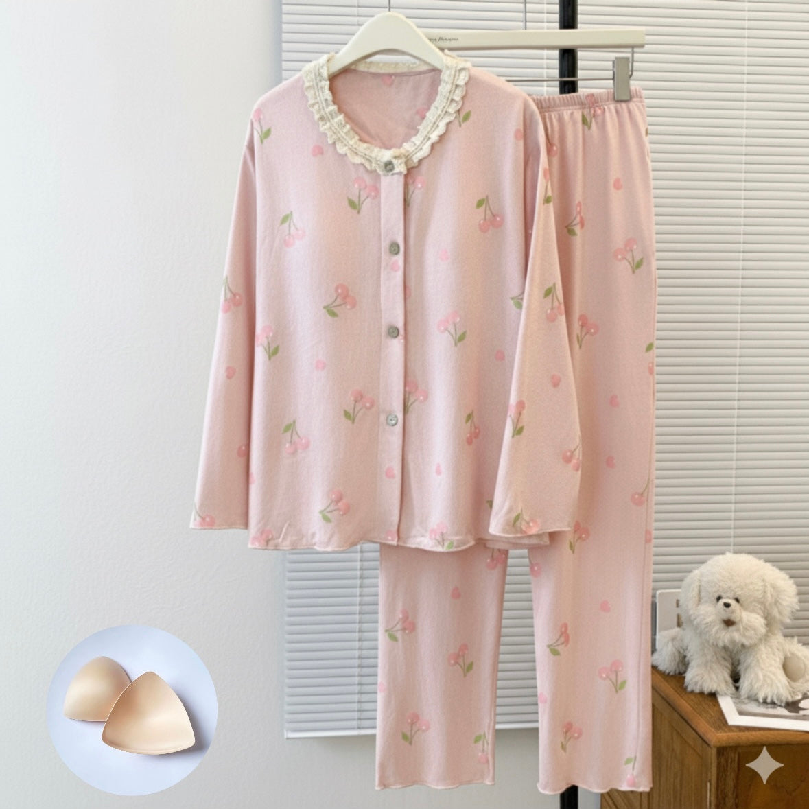 Lace & Cherry Dreams Padded Nightsuit Set