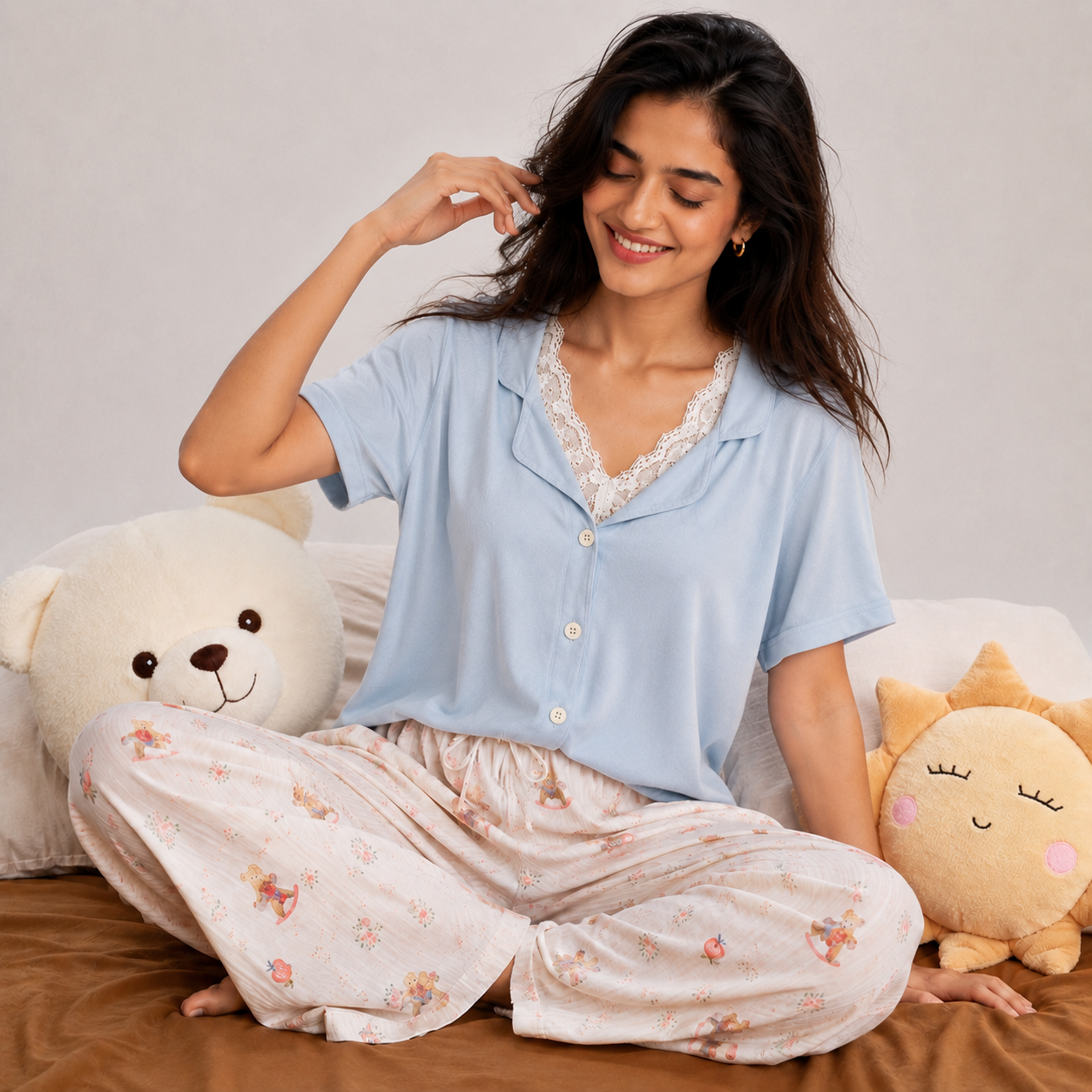 Moonlit Garden Padded Nightsuit - 3Pc Set