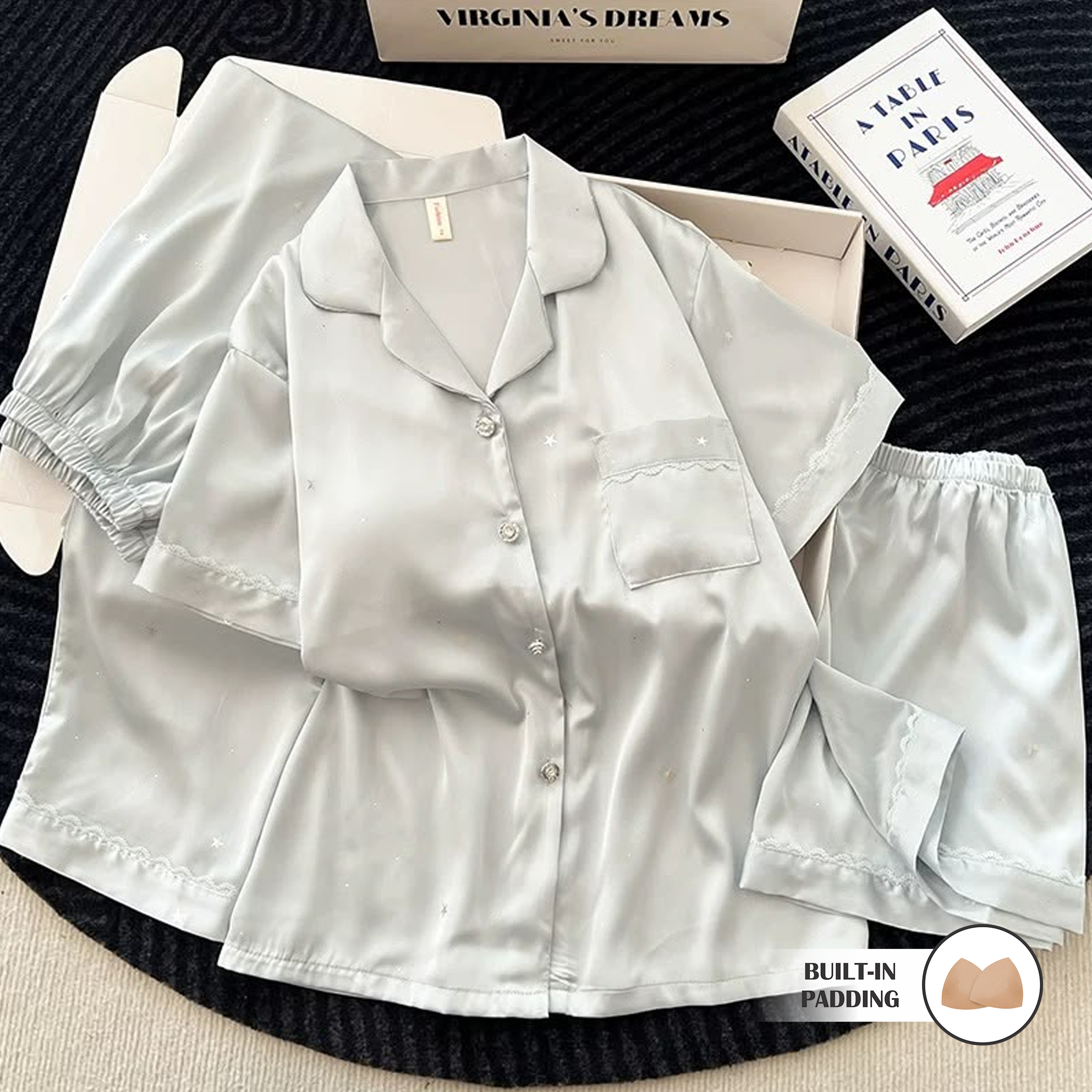 Milky Satin Padded Nightsuit - 3pc Set