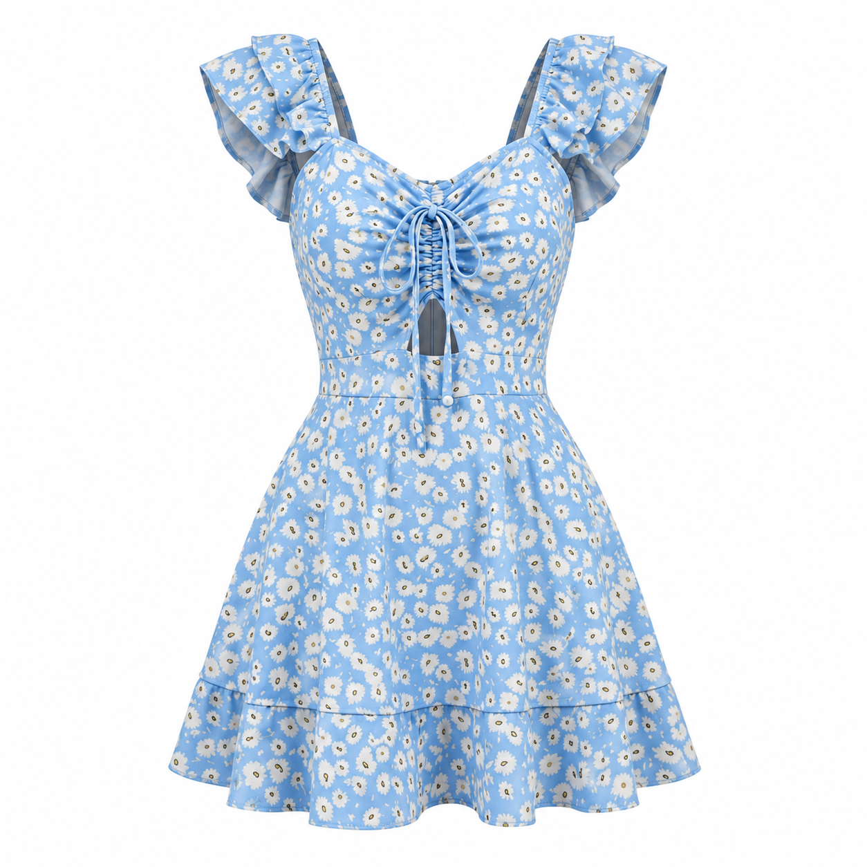 Blue Daisy Ruffle One-Piece Swimsuit