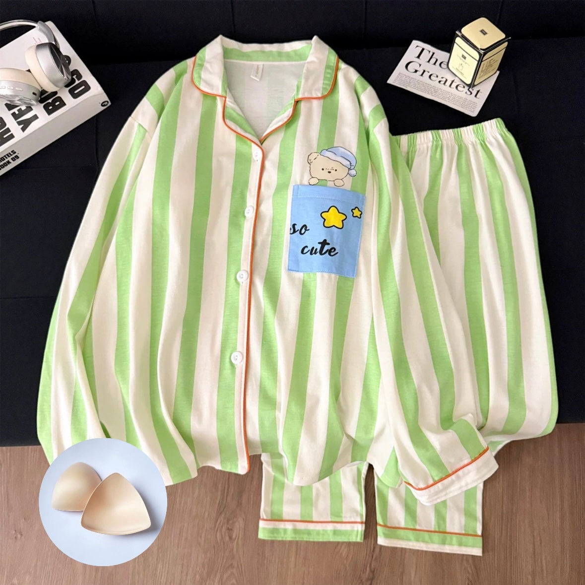 So Cute Striped Padded Nightsuit Set